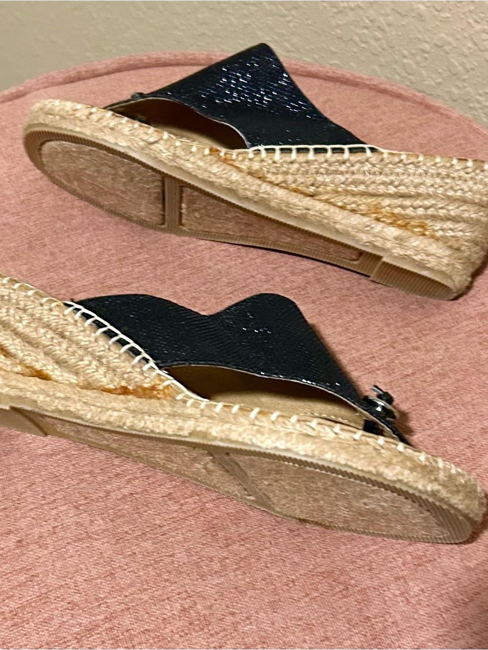 White Mountain Black Sparkle Wedge Thong Sandals - Picture 2 of 5